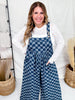 Checkered Denim Wide Leg Overalls