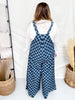 Checkered Denim Wide Leg Overalls