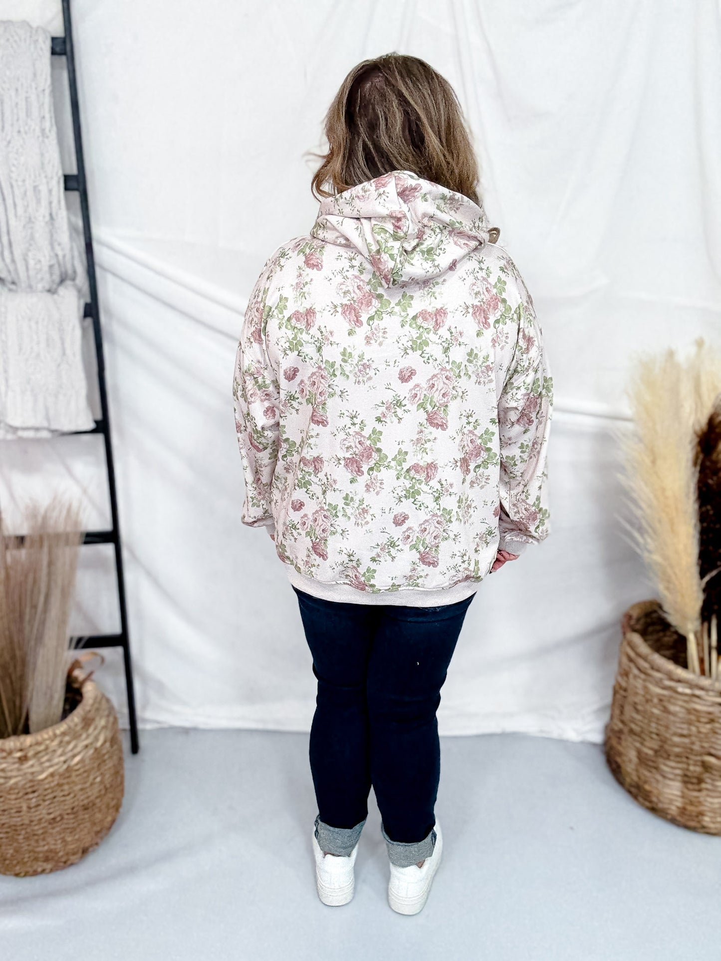 Beige Floral Print Hoodie