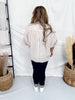 Latte Striped Top With Split V-Neck & Cuffed Sleeves