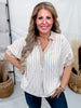 Latte Striped Top With Split V-Neck & Cuffed Sleeves