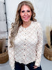 Beige Plaid Sheer Button Front Top