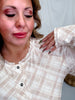 Beige Plaid Sheer Button Front Top