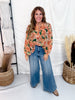 Peach & Green Floral Print Chiffon Blouse