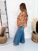 Peach & Green Floral Print Chiffon Blouse