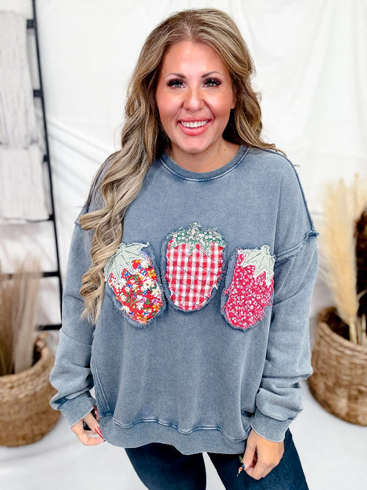 Strawberry Patch Washed Terry Pullover
