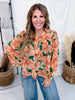 Peach & Green Floral Print Chiffon Blouse