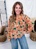 Peach & Green Floral Print Chiffon Blouse