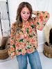 Peach & Green Floral Print Chiffon Blouse