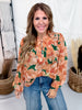 Peach & Green Floral Print Chiffon Blouse