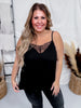 Jet Black V-Neck Camisole Tank Top W/ Lace Detail