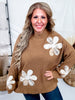 Camel Brown Sweater With Patchwork Flowers