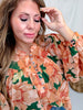 Peach & Green Floral Print Chiffon Blouse