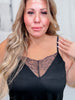 Jet Black V-Neck Camisole Tank Top W/ Lace Detail