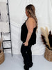 Jet Black V-Neck Camisole Tank Top W/ Lace Detail
