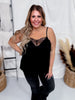 Jet Black V-Neck Camisole Tank Top W/ Lace Detail