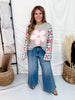 Marled Knit Top With Eyelet Flower & Crochet Sleeves