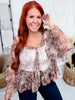 Floral & Leopard Print Chiffon Top With Ruffled Bell Sleeves