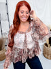 Floral & Leopard Print Chiffon Top With Ruffled Bell Sleeves