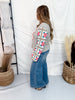 Marled Knit Top With Eyelet Flower & Crochet Sleeves