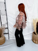 Floral & Leopard Print Chiffon Top With Ruffled Bell Sleeves