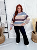 Blue & Lavender Striped Crochet Knit Sweater
