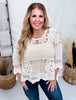 Crochet Lace Blouse With 3/4 Sleeves