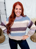 Blue & Lavender Striped Crochet Knit Sweater