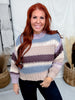 Blue & Lavender Striped Crochet Knit Sweater