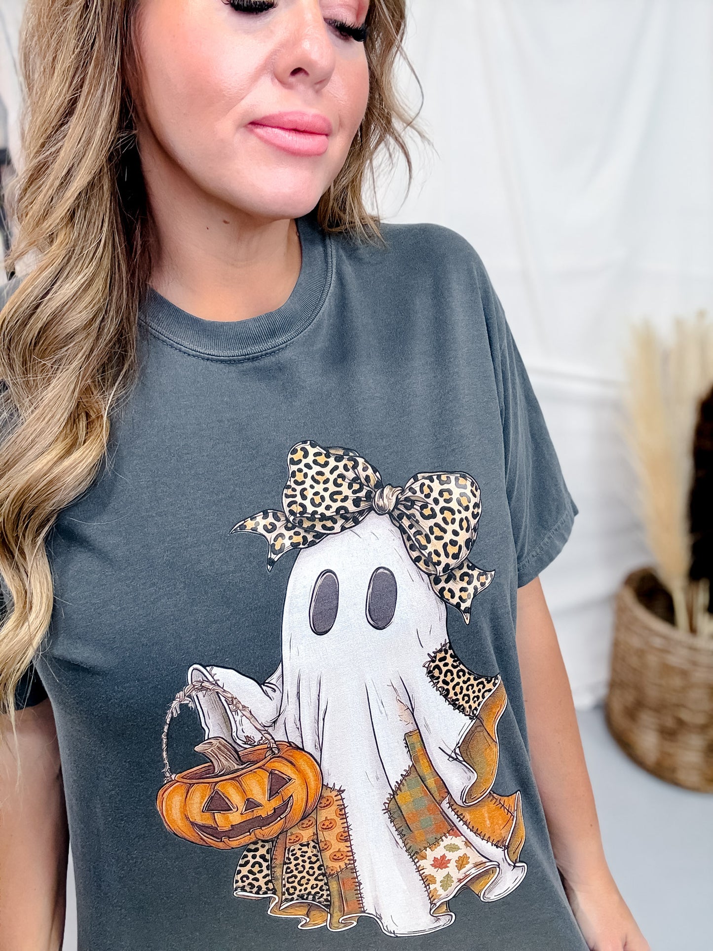 Leopard Print Patchwork Ghost Short Sleeve Graphic Tee