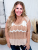 Tan And Cream Textured Knit Sleeveless Top