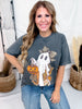 Leopard Print Patchwork Ghost Short Sleeve Graphic Tee