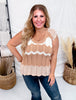 Tan And Cream Textured Knit Sleeveless Top