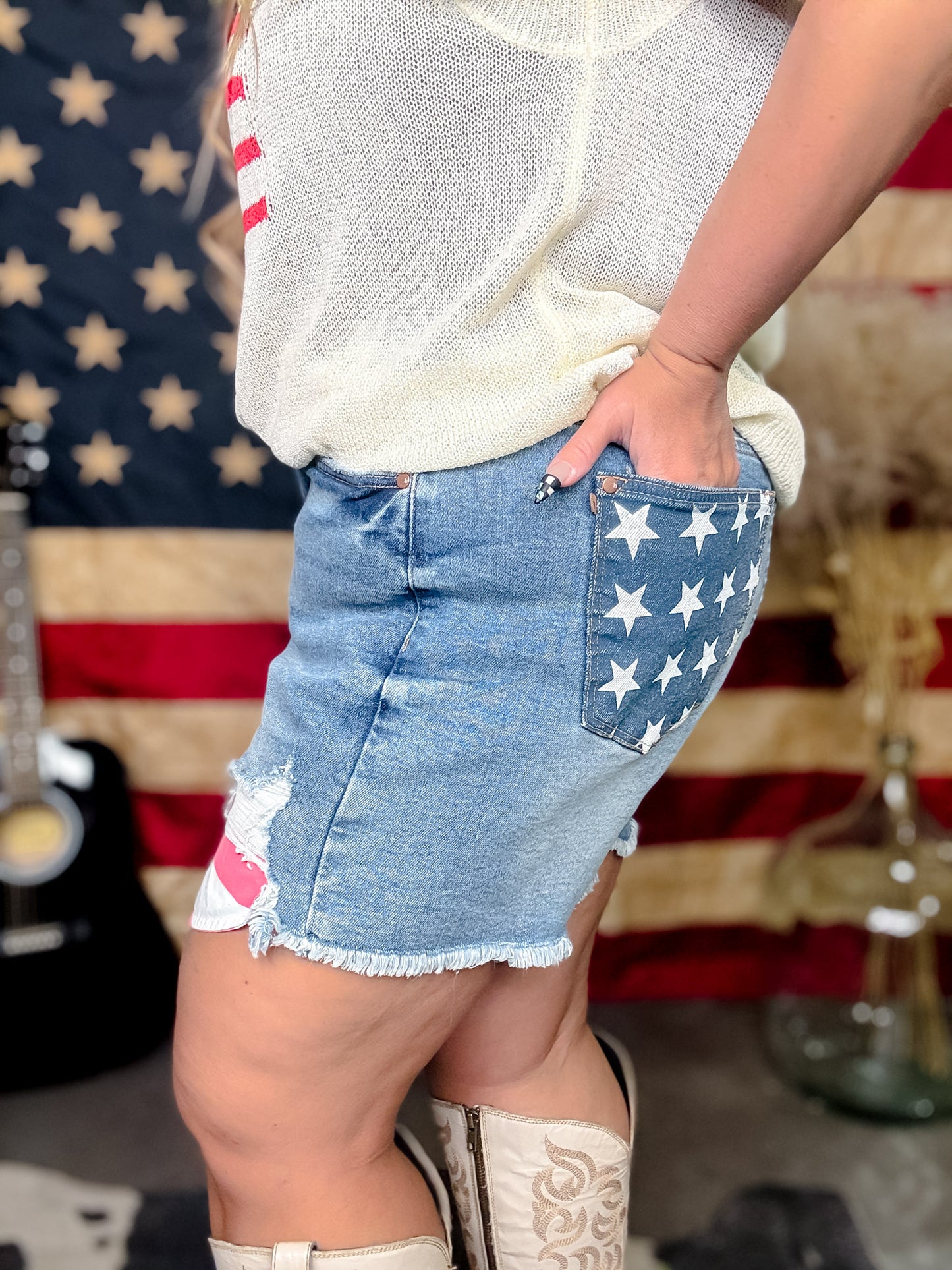 Judy Blue High-Waist Pocket American Flag Print Shorts