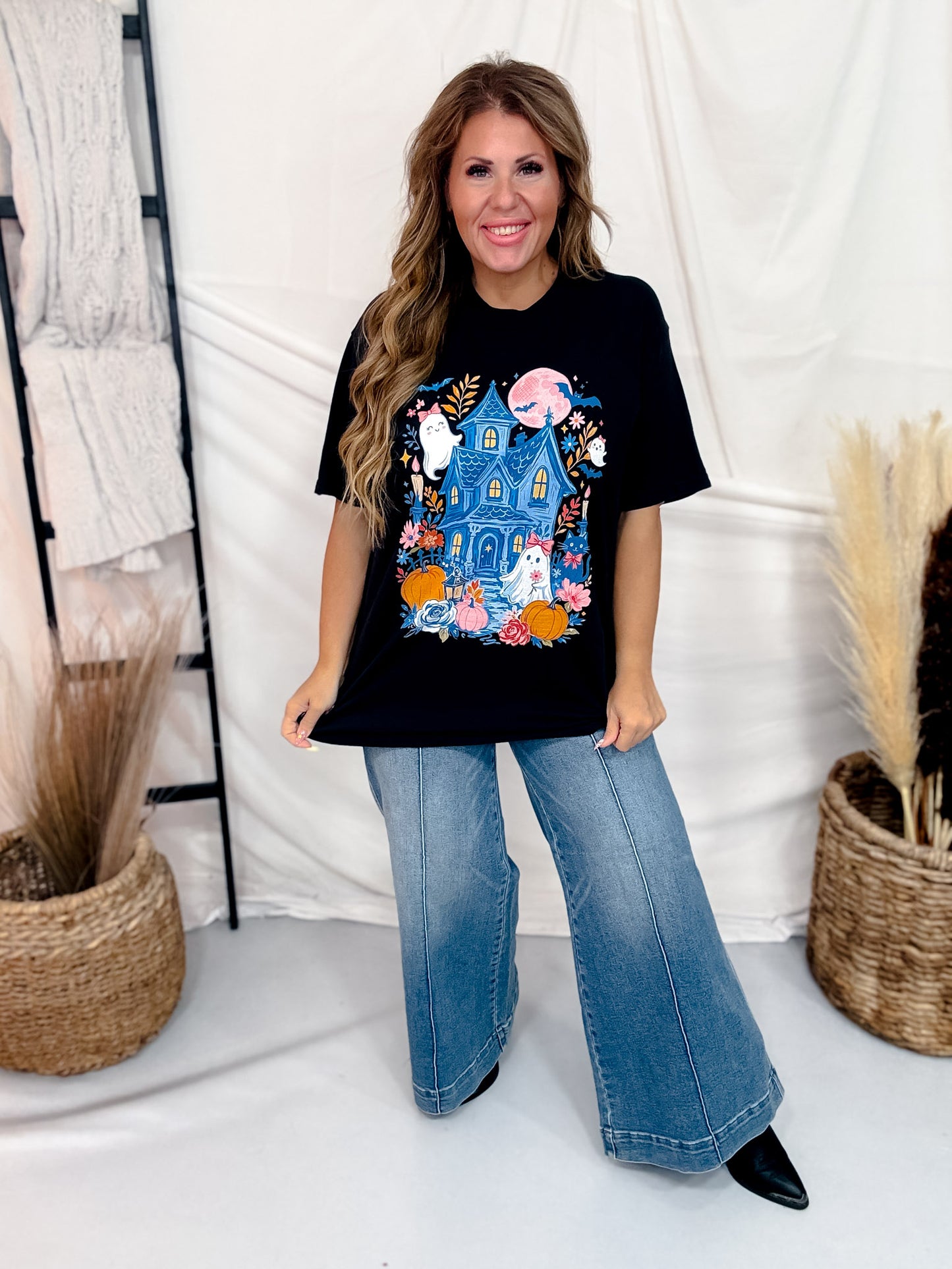 Colorful Haunted House Short Sleeve Graphic Tee