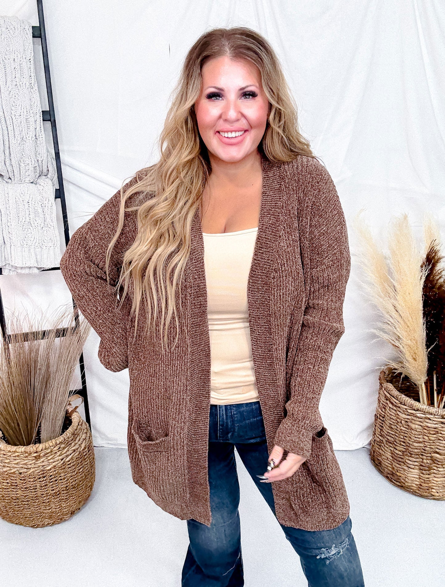 Long Sleeve Brown Knit Cardigan