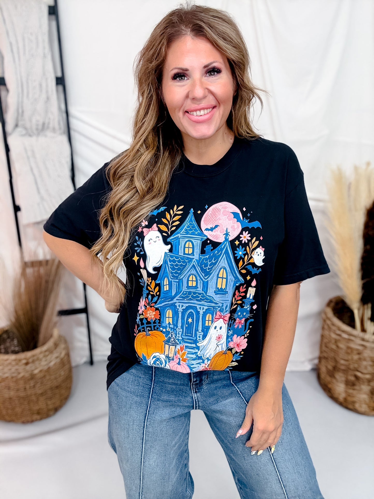Colorful Haunted House Short Sleeve Graphic Tee