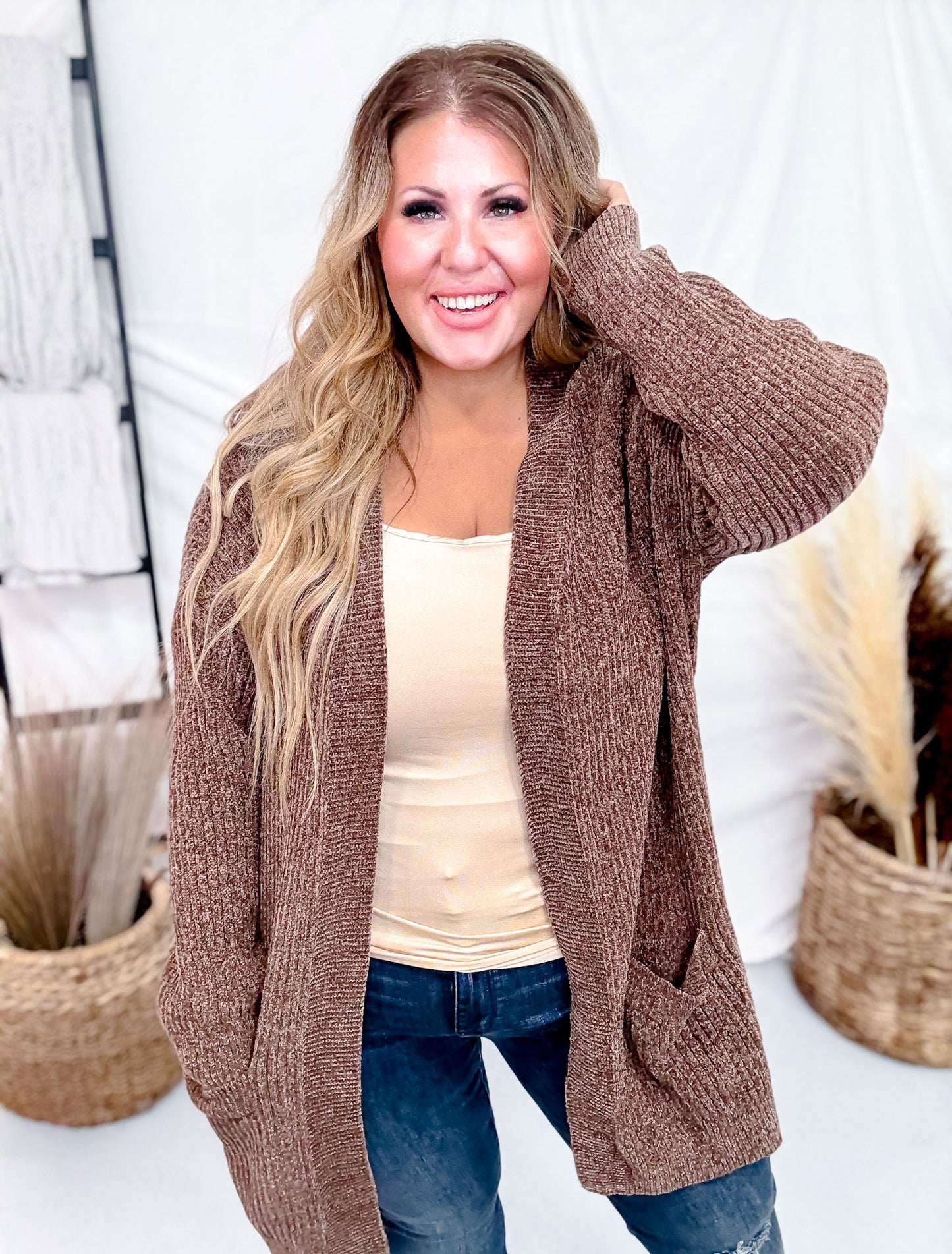 Long Sleeve Brown Knit Cardigan