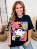 Black Short Sleeve Neon Witch Ghost Graphic Tee