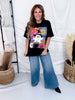 Black Short Sleeve Neon Witch Ghost Graphic Tee