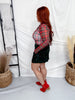 Red Christmas Plaid Long Sleeve Mesh Top With Lettuce Edge Trim