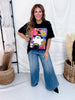 Black Short Sleeve Neon Witch Ghost Graphic Tee