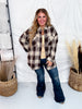 Brown And Taupe Button Down Plaid Shacket
