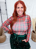 Red Christmas Plaid Long Sleeve Mesh Top With Lettuce Edge Trim