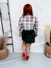 White Christmas Plaid Long Sleeve Mesh Top With Lettuce Edge Trim