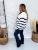 Oatmeal & Navy Striped Button Front Cardigan