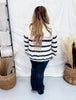 Oatmeal & Navy Striped Button Front Cardigan