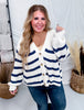 Oatmeal & Navy Striped Button Front Cardigan