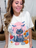 Pink Full Moon With Black Cat Short Sleeve Graphic Tee
