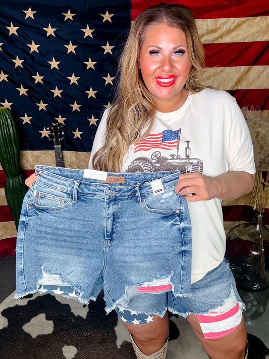 Judy Blue High-Waist Pocket American Flag Print Shorts